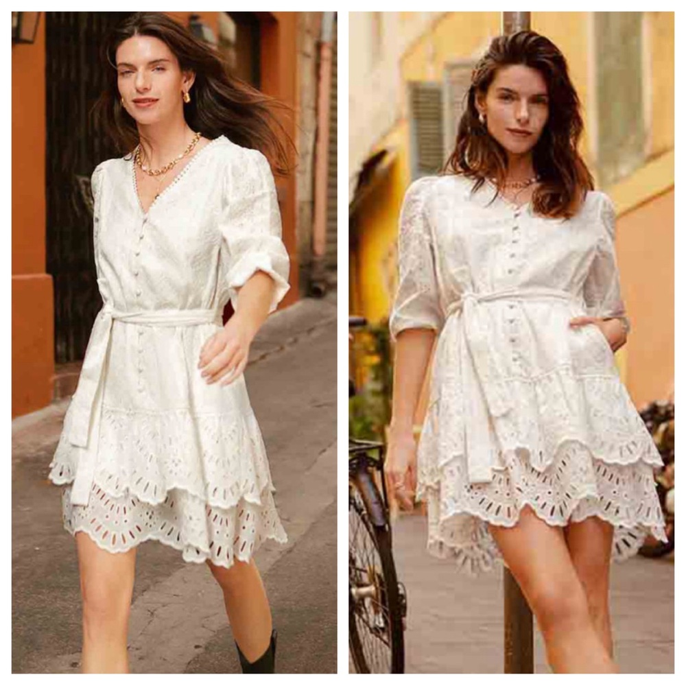 NWT Petite Studio Sylvie Dress Ivory Eyelet XS